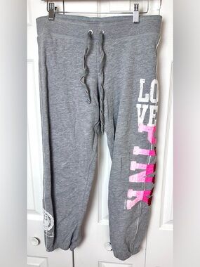 VTG Pink VICTORIA’S SECRET Gray Sweats Pants Felt Ski Team Love Joggers Vintage